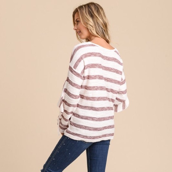 Doe & Rae Flutter Sleeve Stripe Top - Picture 5 of 8